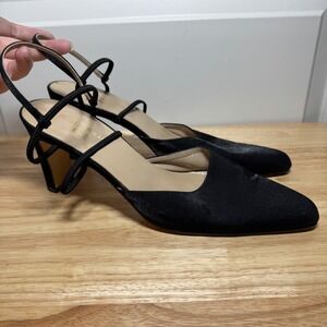 Phyllis Poland Phase 2 Black Shimmer Slingback Heels Made in Italy 8.5 AA Narrow